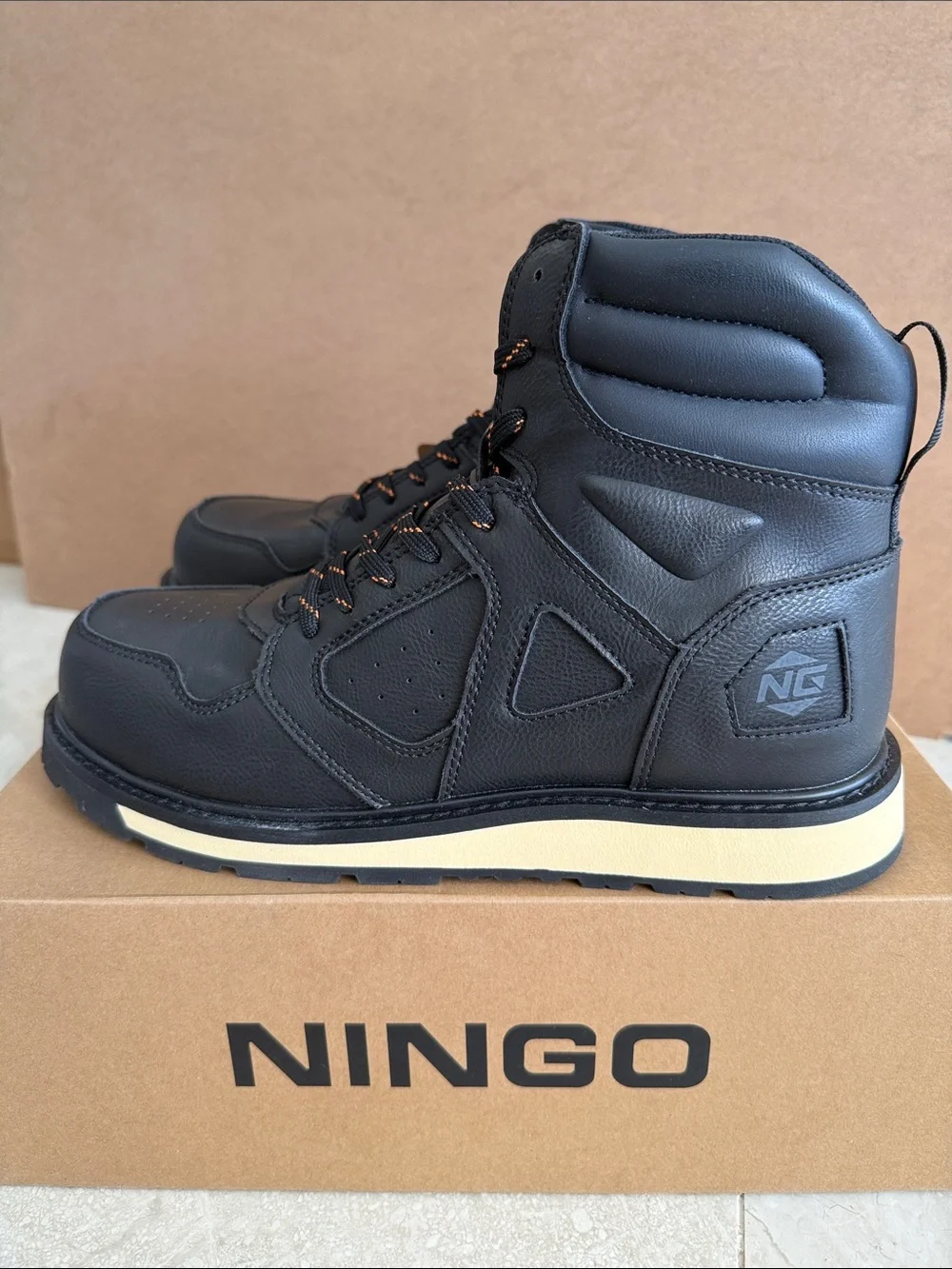 NINGO Steel Toe Water Resistant Men's Black High-Top Work Boots 11 NEW!